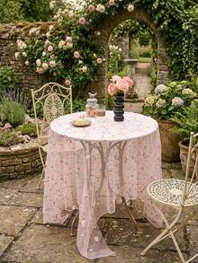 1件刺绣花卉提花半透明蕾丝桌布,美式复古乡村风格,适合节日、聚会、婚礼、生日、家居装饰,四季皆宜。 - 淺粉色 - 查看 6