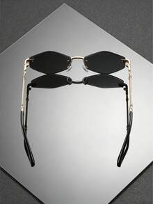 Classic Gold-Frame Unisex Rimless Fashion Glasses With Polygonal Design, Protection, Urban Fashion Style - Multicolor - View 6