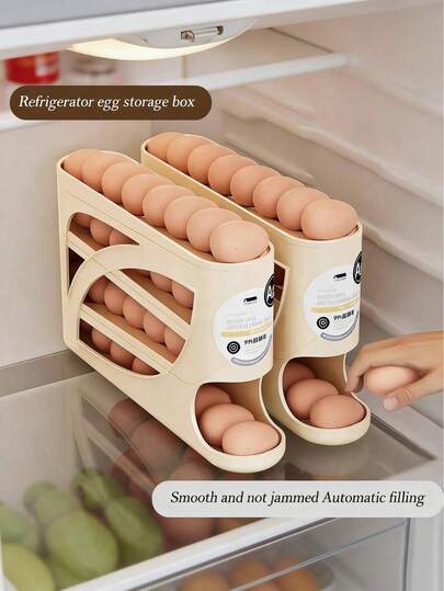 1pc Automatic Rotating Refrigerator Egg Dispenser Storage Rack - Can Hold 28 Eggs, Four Layer Space Saving Egg Tray Bracket, Sturdy Plastic Material, Suitable For Egg Storage Racks In Refrigerators, Workbenches, Cabinets, Restaurants, Hotels, Home Decoration, Holiday Parties, Gifts For Women, Gifts For Men, 2 Colors To Choose From
