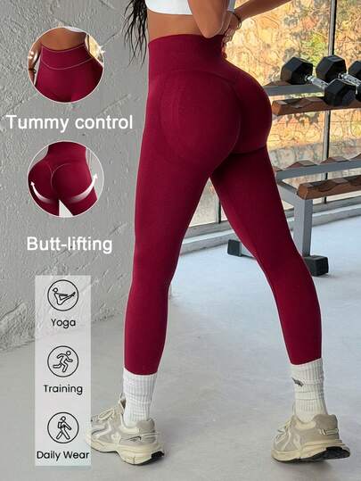 Aoqta Sports Women's Trousers Spring And Summer Solid Color Slim High Waist Hip Yoga Pants For Outdoor Sports Fitness Running