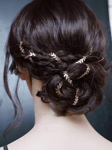 2pcs Vintage Gold Wheat Ear Hair Chain, Versatile Bridal Headpiece, Ponytail Hair Clip Accessories - Multicolor - View 2
