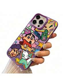 UE (DE et ES) Étui de téléphone compatible avec Apple 17 Pro Max, Shin-Chan graffiti de bande dessinée, drôle et mignon avec un toucher de haute qualité et une couverture sécurisée. - Argent - Voir 10