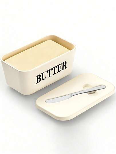 1pc Plastic Butter Dish With Butter Knife And Lid, Butter Storage Container For Kitchen Baking And Gifting, Sealed Butter Holder To Cover Countertop Or Refrigerator, Dishwasher