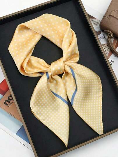 1pc Women's Luxury Elegant Polka Dot Print Spring Bandana Scarf, Head Wrap, Decorative Silk Scarf