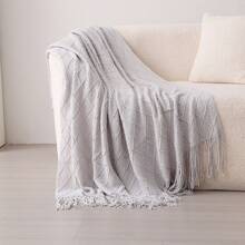 1pc Knitted Blanket Sofa Throw Bedspread Office Lunch Break Summer Wrap Nap Shawl - Light Grey - View 7