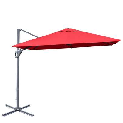  COSTWAY 10FT Patio Cantilever Umbrella, Outdoor Hanging Square Umbrella W/ 360° Rotation Function, 4-Level Tilting System & Hand-Crank Mechanism, Offset Market Aluminum Umbrella For Garden, Backyard, Walnut