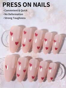 24pcs Almond-Shaped Red French Tip Press-On Nails Almond Perfectly Fits Acrylic Nail Tips Set Includes: 1pc Jelly Gel And 1pc Nail File Easy To Wear French Manicure And Valentine's Day Nail Design Suitable For Women's Daily Work And Parties. Nail Supplies - Multicolor - 查看 2