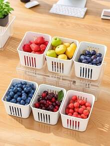 一套带盖食品储物盒 - 3 个可重复使用的透明方形滤网，适用于冰箱存放沙拉、水果和蔬菜，带可拆卸隔板 - 彩色 - 查看 2