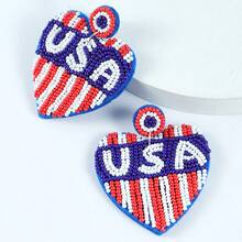 Patriotic Red White Blue Handmade Beaded Heart Drop Earrings, American Flag Inspired Statement Earrings For Women, 4th Of July & Independence Day Jewelry - Multicolor - View 1