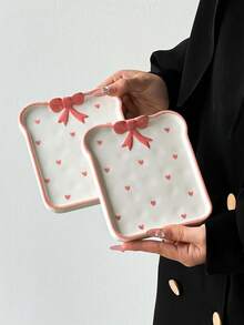 1/2/4pcs Ceramic Bow & Heart Shaped Plates, Elegant Minimalist Dessert Plates, Snack Plates, Cake Stands, Fruit Plates, Candy Dishes, Breakfast Serving Plates, Gift Tableware - Multicolor - View 6