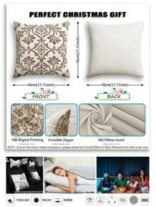 4件套波西米亚风抱枕套，花卉图案，聚酯纤维材质，复古亚麻面料，隐形拉链，可机洗，简约时尚线条图案，家居装饰抱枕套，适用于沙发、客厅、卧室，不含枕芯 - 棕色 - 查看 3