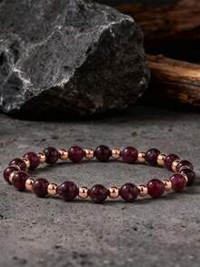 Beaded Bracelet, Gold Jewelry Gifts For Women, Garnet Beaded Bracelet, Spring/Summer Emo Healing Menopause Vintage Red Copper Bracelet, Burgundy Jewelry - Burgundy - View 7