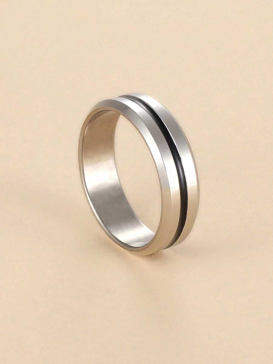 1pc 6MM Stainless Steel Striped Men's Ring - Simple - View 1