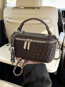 Sac boîte  de couleur unie avec texture tressée et chaîne, mini sac à main et sac bandoulière - Multicolore - Voir 10