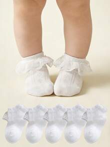 3双装女童柔软舒适透气蕾丝公主风袜子 - 白色 - 查看 9