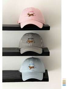 1pc Soft Top Striped Dog Baseball Cap, Cute Striped Small Dog Baseball Hat, Fashionable Soft Top Brimmed Hat For Women, Spring - Brown Dog - View 9