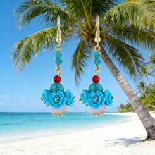 1 Pair Handmade Beaded Imitation Deep Sea Shell Blue Vacation Earrings - Multicolor - View 16