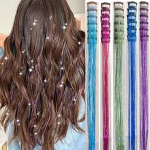 Extensiones de Cabello con Clip de 6 piezas, paquete de 6 piezas, oropel de 20 pulgadas, resistentes al calor, purpurina SCD8 - rojo (color) - Ver 8