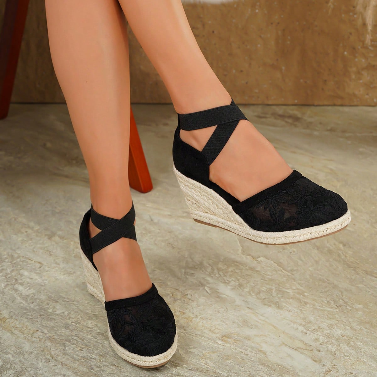 Zapatos de cuña con plataforma y punta redonda, cómodos y de fácil deslizamiento, para mujer, para primavera/verano