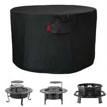 Funda impermeable para hoguera redonda 600D resistente y negra se adapta a chimeneas de leña de 36 a 43 pulgadas parrilla de hoguera o proceso de bricolaje de anillo de hoguera L 44 pulgadas de profundidad x 24 pulgadas de alto - Negro - Ver 1
