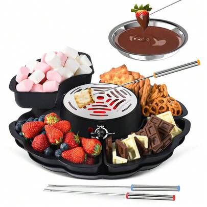 2-In-1 Chocolate Fondue Set With S'mores Tray, Melting Pot & Serving Platter, Dessert Sharing Plate For Party, Family, Gift