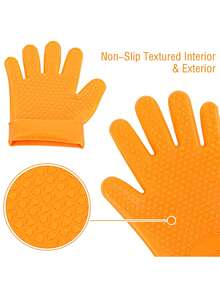 2 Pcs Silicone Grill Gloves Heat Resistant Non Slip BBQ Oven Mitts For Kitchen Baking Waterproof Hand Protection - A Pair - View 3