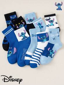 Disney 1/5/10双装 莉萝与史迪奇卡通儿童船袜，2026款可爱卡通袜，男女通用透气弹力船袜，上学必备，适合主题派对、生日礼物，可搭配运动鞋和校服，史迪奇粉丝必备 - 彩色 - 查看 12