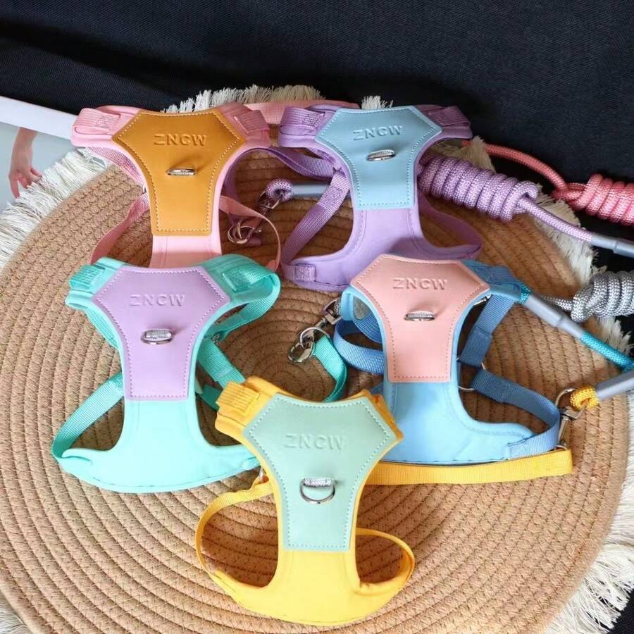 可调节透气牵引胸背带，适用于小型/中型犬，防污染宠物遛狗背心 - 彩色 - 查看 1