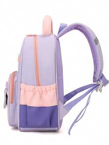 Mushroom Applique Cartoon Backpack, Lightweight Breathable Student Schoolbag, Cute Girls Shoulder Bag - Purple - View 4