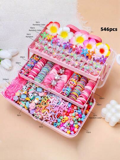 Juego de 20-546 piezas de accesorios para el cabello de estilo escolar en color rosa, que incluye diademas de colores, pasadores de flores, decoraciones con lazos, formas de animales lindos, pasadores con letras, estilos versátiles adecuados tanto para hombres como para mujeres