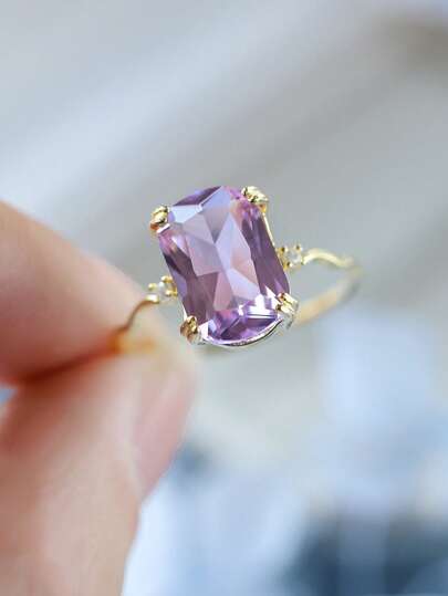 Vintage Zirconia Stone Ring, Asymmetrical Design Minimalist Luxury Knuckle Ring