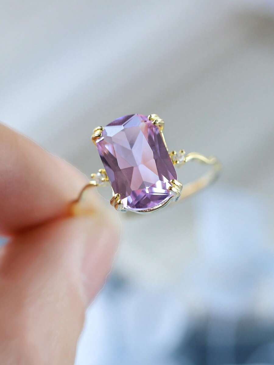 复古锆石戒指，不对称设计简约奢华指节戒指 - 黃色 - 查看 1