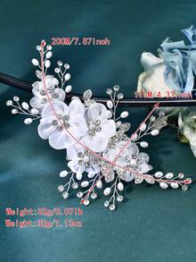 1 pièce Épingle à cheveux de mariée avec design floral élégant, décoré de perles et de strass. Accessoire de cheveux fait main convenant pour le mariage, les fêtes et les coiffures - Argent - Voir 4