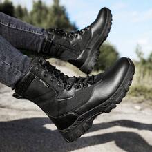 1双男士户外丛林荆棘战术靴，高帮防风防雪防撞全地形徒步登山靴，重型作战靴 - 黑色 - 查看 6