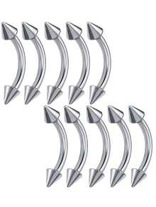 10 piezas de joyería de perforación corporal de acero inoxidable 316L, clavo de ceja, barra curva, clavo de pezón, clavo cónico de rosca exterior para labios, aro de ceja, adecuado para uso diario de hombres y mujeres - Plateado - Ver 11