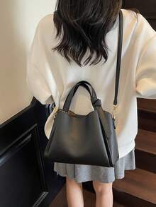 女士手提包，时尚简约商务通勤黑色单肩包 - 黑色 - 查看 3