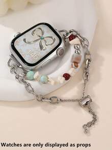 1pc Girls Band Beaded Metal Chain Bracelet, Sporty Strap, Niche Style - Multicolor - View 2