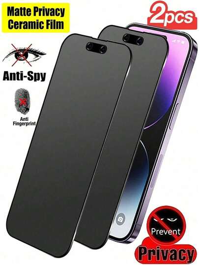 2pcs Matte Privacy Screen Protector Film For 17 Pro Max 6.9 Inch, Full Coverage Anti-Peeping Anti-Theft Anti-Glare Ceramic Film, Anti-Fingerprint, Compatible With Phone Cases, Suitable For 17 Pro Max, 17 Air, 16 Pro Max/16 Pro/16 Plus/16/15 Pro Max/14 Pro Max/13 Mini/12/11/XS Max/XR And Other Models, Anti-Peeping, Water-Resistant, Shock-Proof, Anti-Drop, Anti-Scratch.