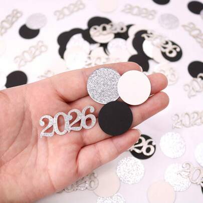 100 hạt kim tuyến chấm tròn màu bạc và đen bóng năm 2026, thích hợp cho đám cưới, kỷ niệm, lễ tốt nghiệp, lễ nghỉ hưu, Giáng sinh, Năm mới, trang trí bàn tiệc mùa đông, phòng ốc, quà tặng, trang trí rải rác, trang trí tiệc, tạo phong cách sự kiện, giấy lụa trang nhã, trang trí bàn thời trang, thiết kế rỗng tinh tế, chất liệu nhẹ, các mảnh kim tuyến nhiều màu sắc, sequin trang trí, dành cho nhà tổ chức sự kiện, người lên kế hoạch đám cưới.