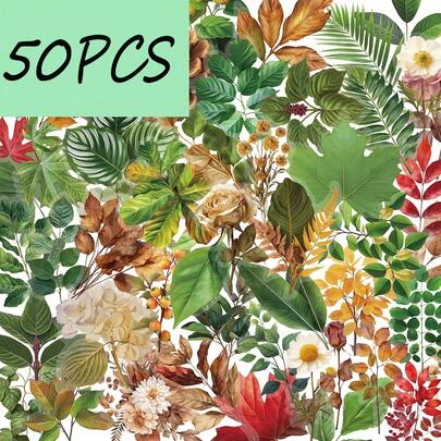 50 PIEZAS Pegatinas de la serie de plantas, adecuadas para la decoración DIY de fundas de teléfonos, tazas, cajas de almacenamiento, pegatinas de PET resistentes al agua