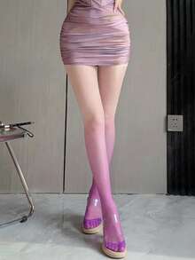 1PC,Gradient Purple Sheer Thigh High Stockings – Y2K Aesthetic, Clubwear, Festival Outfits – Sexy, Iridescent & Ultra-Stretchy - Mauve Purple - View 4