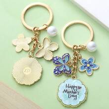 20/40pcs/Set Oil Drop Flower, Pearl, Butterfly Keychain Pendant, Suitable For Mother's Day Gift, Party Favor, Bag Charm - Blue Flower Pearl Butterfly Pendant (1 Piece) - View 6