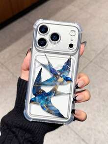 复古蓝鸟图案极简卡槽防震手机壳，兼容苹果 17/16/14 Pro Max，高品质新款，兼容 13、15、12/12 Pro、11、15 Pro Max、16 - 無色 - 查看 2