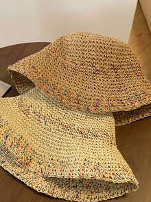 1 女士时尚草帽，户外沙滩遮阳帽，编织渔夫帽，夏季沙滩度假遮阳帽，可折叠大檐遮阳帽 - 彩色 - 查看 6