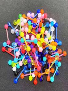 10/20/30pcs Fashion UV Soft Bar Tongue Rings, Acrylic Colorful Flexible Silicone Tongue Ring Barbell Body Jewelry, Professional Piercing Set - Multicolor - View 9