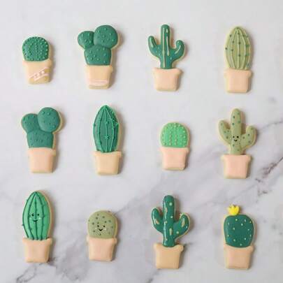 可爱仙人掌饼干模具套装 | 多肉植物和盆栽烘焙模具，非常适合夏季派对、花园婚礼以及植物爱好者制作可爱的沙漠主题甜点！