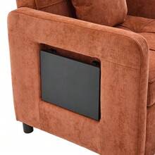 Two-In-One Sleeper Chair, Single Sleeper Sofa, Chenille Armchair (With Cushions And Side Pockets), With A Small Table On One Side And A Storage Bag On The Other, Complete - 橘色 - 查看 11