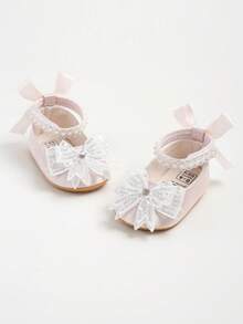 Infant Mary Jane Flats - Infant Newborn Toddler Shoes, Soft Rubber Sole, Princess Style Wedding Shoes - Baby Pink - View 5