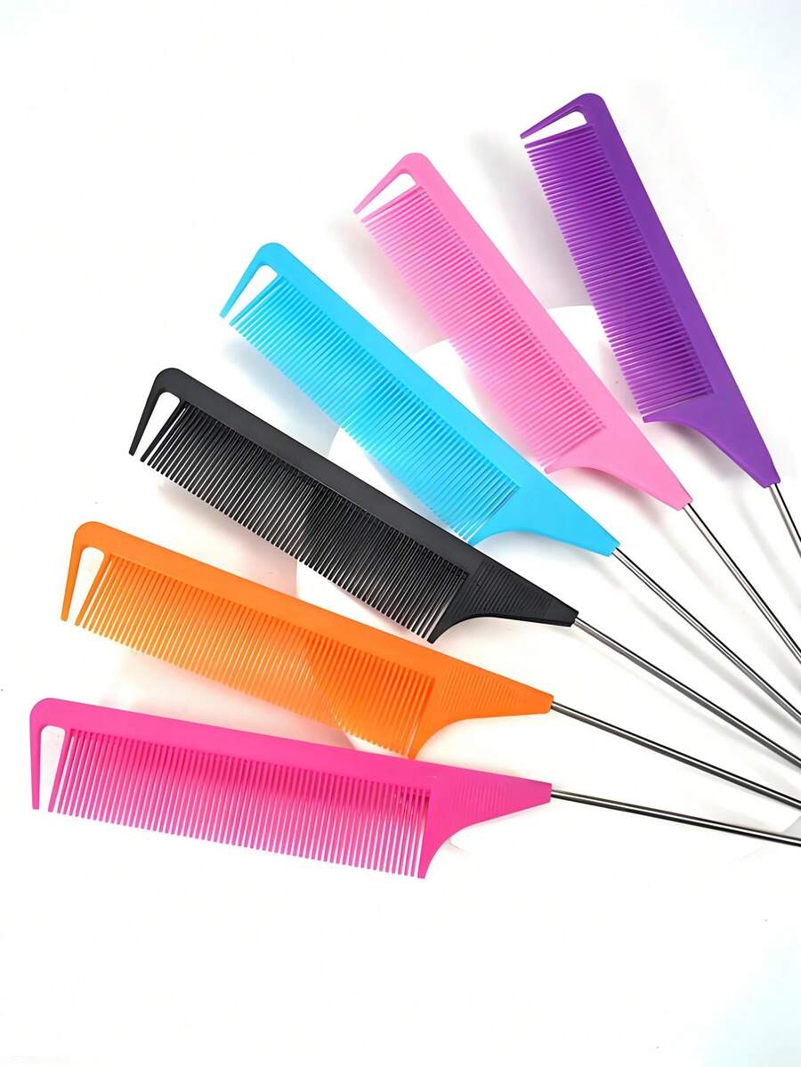 10/5 Professional Pointed-Tail Comb/Split Comb/Slit Comb/Stainless Steel Pointed-Tail Comb/Anti-Static Hair Comb: Multi-Functional Combs, Suitable For Ordinary Hair Types, Can Comb Knotted Hair And Create Candy-Colored Hairstyles. It Is An Ideal Choice For Hairdressers, Salons And Home Use. Hair Combs, Hairdressing Tools, Suitable For Barber Shops, Beauty Salons, Back-To-School Season - Multicolor - View 1