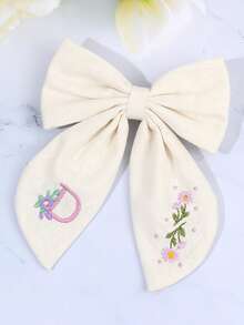 1件 26字母紫色花卉刺繡白色蝴蝶結髮夾，適合女孩髮飾，鱷魚夾，適用於學校與日常配戴 - 彩色 - 查看 4